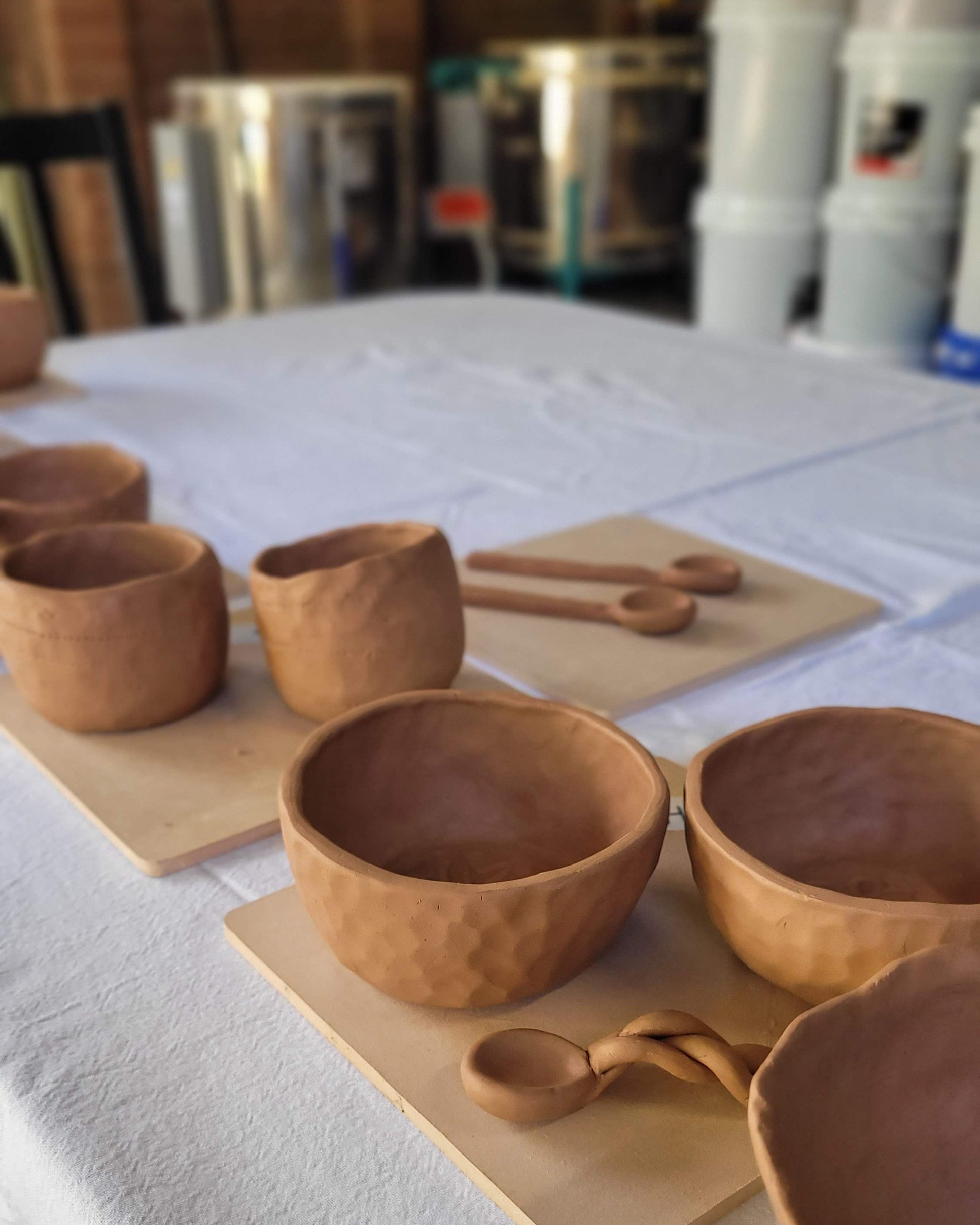 Selection of pots made with clay on a table