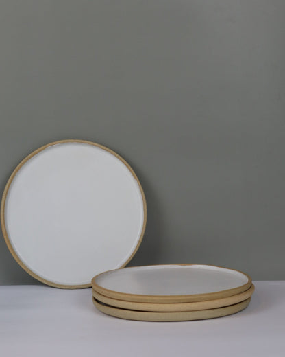 White ceramic plate leaning against a grey wall